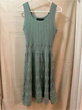 MEROKEETY Sage Green Sweater Dress Sleeveless Fit Flare Medium Boho